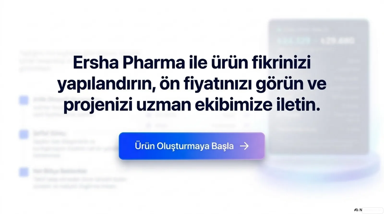 Ersha Pharma ürün oluşturmaya başlama ekranı